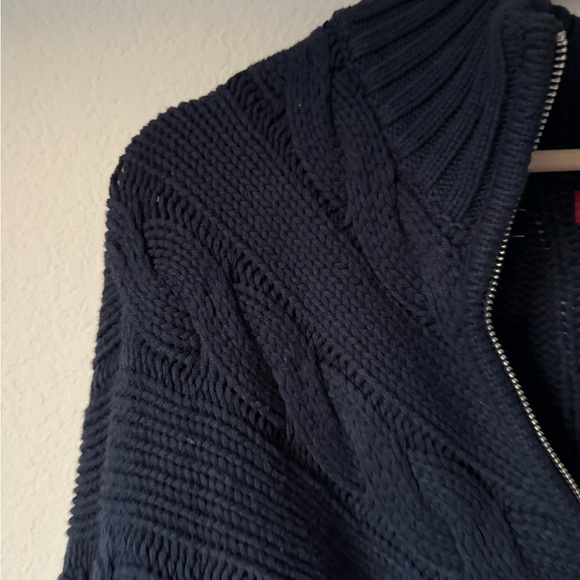 Staud Navy & Cream Half-Zip Cable Knit Sweater - Picture 8 of 12